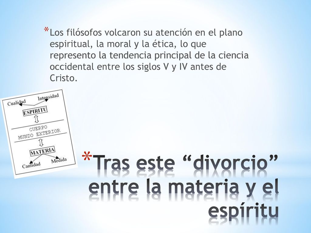 Tras este divorcio entre la materia y el espíritu