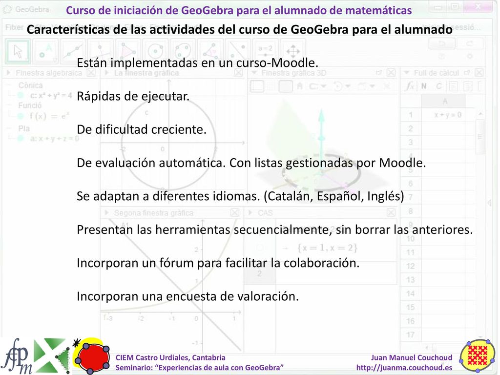 Características de las actividades del curso de GeoGebra para el alumnado