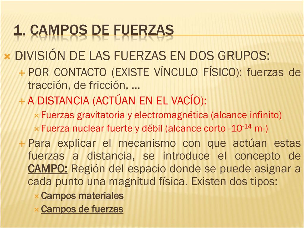 1. CAMPOS DE FUERZAS DIVISIÓN DE LAS FUERZAS EN DOS GRUPOS: