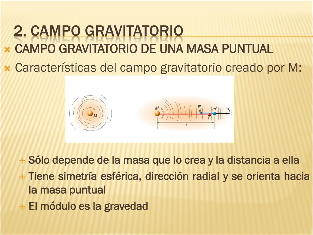 2. Campo gravitatorio CAMPO GRAVITATORIO DE UNA MASA PUNTUAL