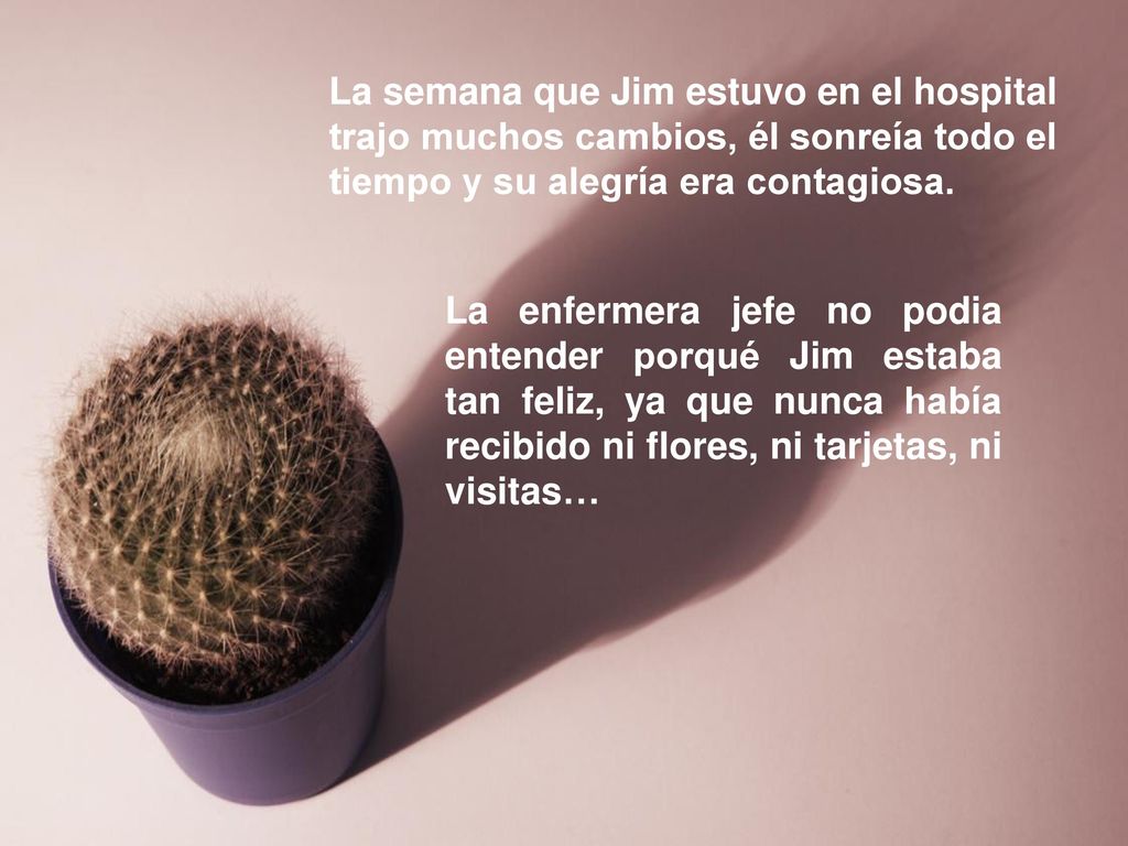 La semana que Jim estuvo en el hospital trajo muchos cambios, él sonreía todo el tiempo y su alegría era contagiosa.