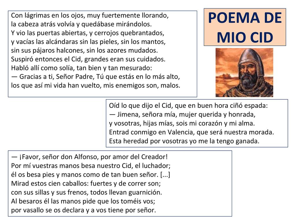 POEMA DE MIO CID Con lágrimas en los ojos, muy fuertemente llorando,