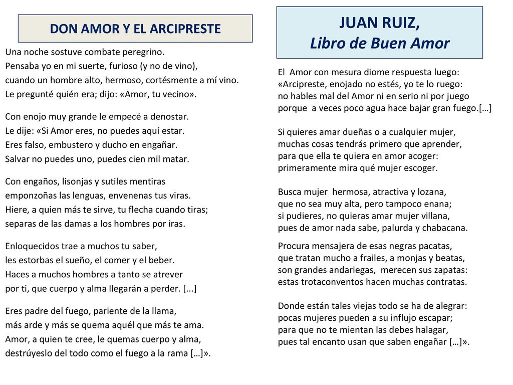 JUAN RUIZ, Libro de Buen Amor DON AMOR Y EL ARCIPRESTE