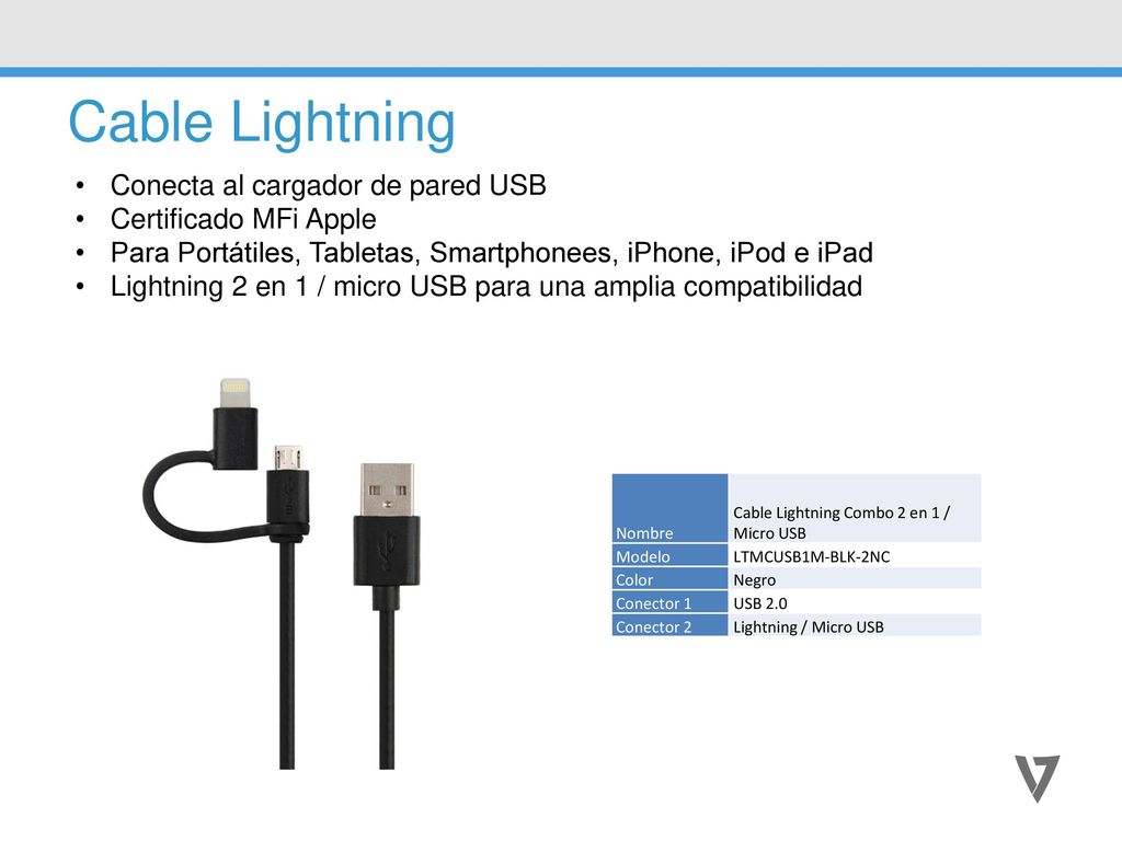 Cable Lightning Conecta al cargador de pared USB Certificado MFi Apple