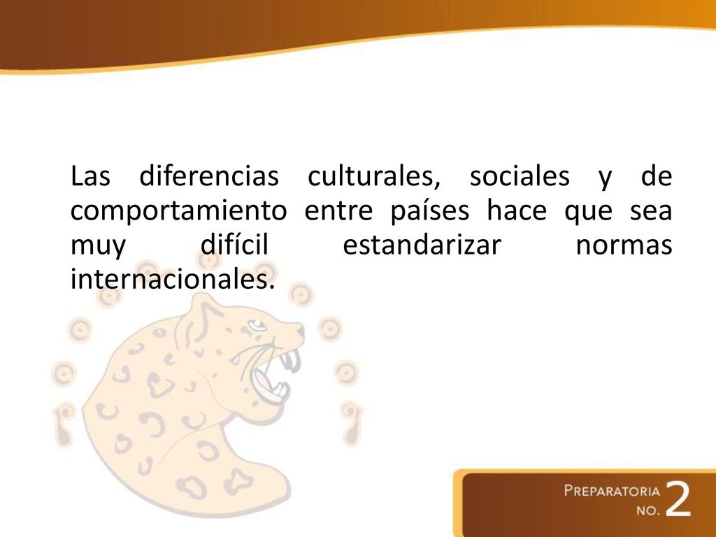 Las diferencias culturales, sociales y de comportamiento entre países hace que sea muy difícil estandarizar normas internacionales.