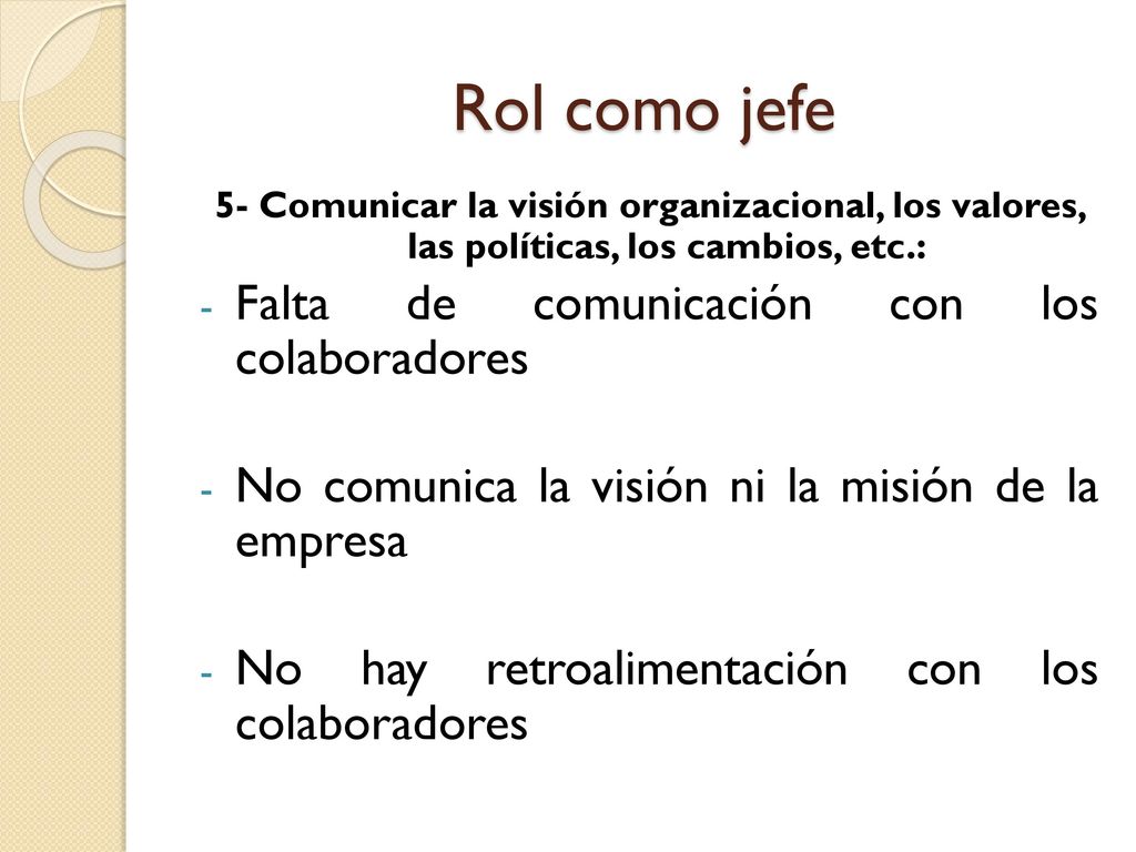 Rol como jefe Falta de comunicación con los colaboradores