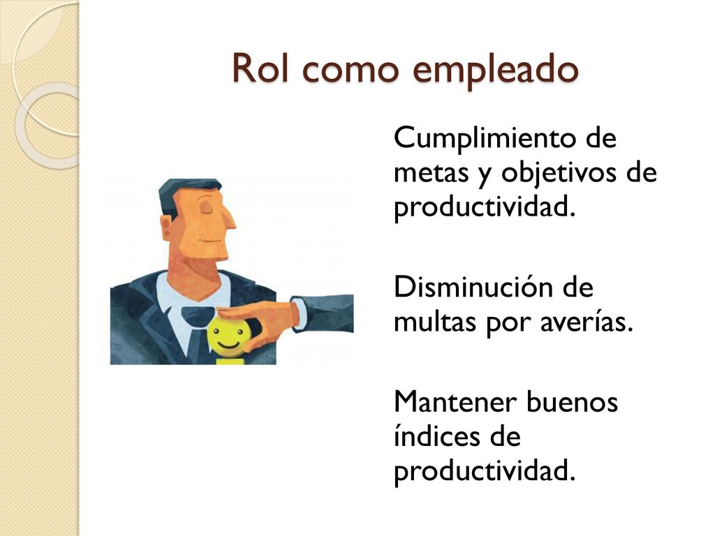 Rol como empleado Cumplimiento de metas y objetivos de productividad.