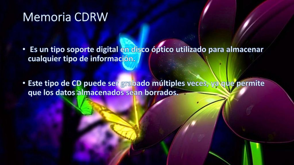 Memoria CDRW Es un tipo soporte digital en disco óptico utilizado para almacenar cualquier tipo de información.