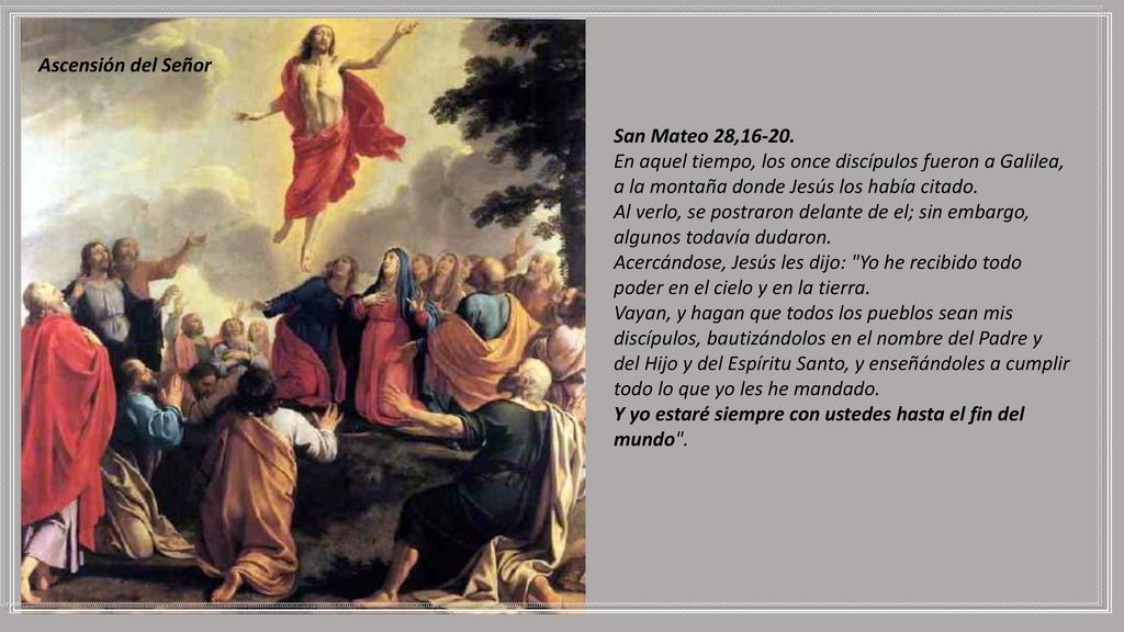 Ascensión del Señor San Mateo 28, En aquel tiempo, los once discípulos fueron a Galilea, a la montaña donde Jesús los había citado.