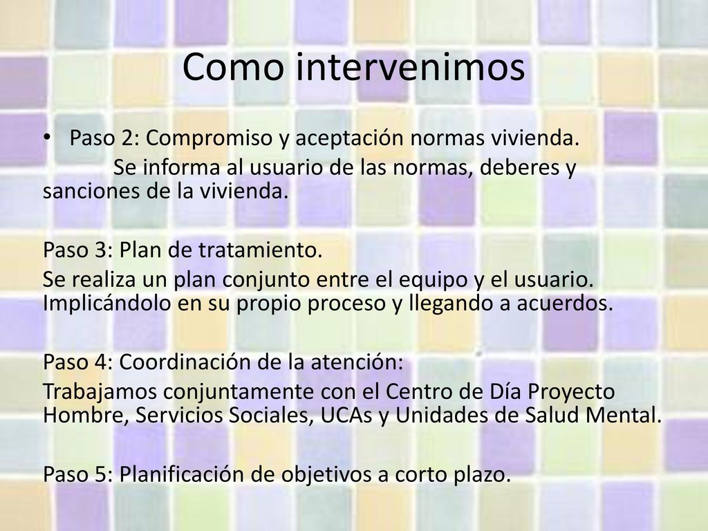 Como intervenimos Paso 2: Compromiso y aceptación normas vivienda.