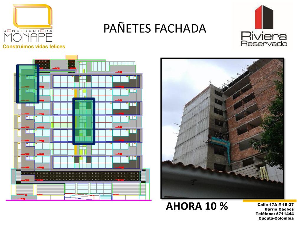 PAÑETES FACHADA AHORA 10 % Construimos vidas felices Calle 17A # 1E-37