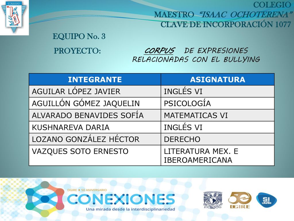 COLEGIO MAESTRO ISAAC OCHOTERENA CLAVE DE INCORPORACIÓN 1077