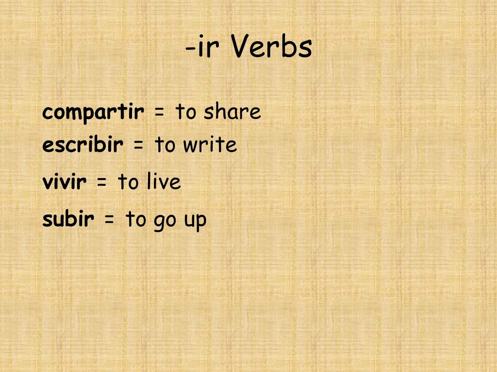 -ir Verbs compartir = to share escribir = to write vivir = to live