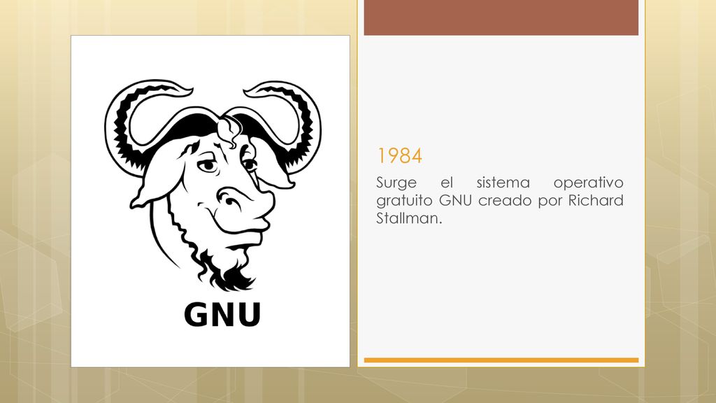 1984 Surge el sistema operativo gratuito GNU creado por Richard Stallman.