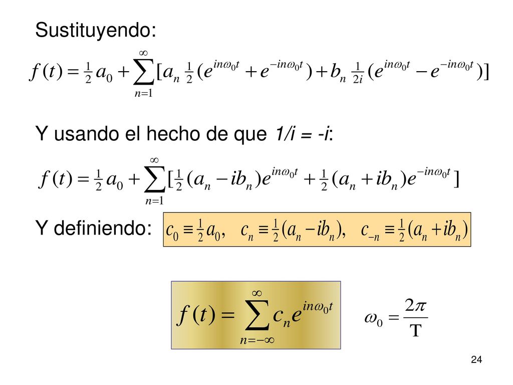 Sustituyendo: Y usando el hecho de que 1/i = -i: Y definiendo: