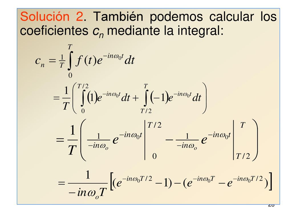 Solución 2. También podemos calcular los coeficientes cn mediante la integral: