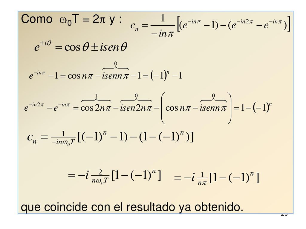 Como w0T = 2p y : que coincide con el resultado ya obtenido.