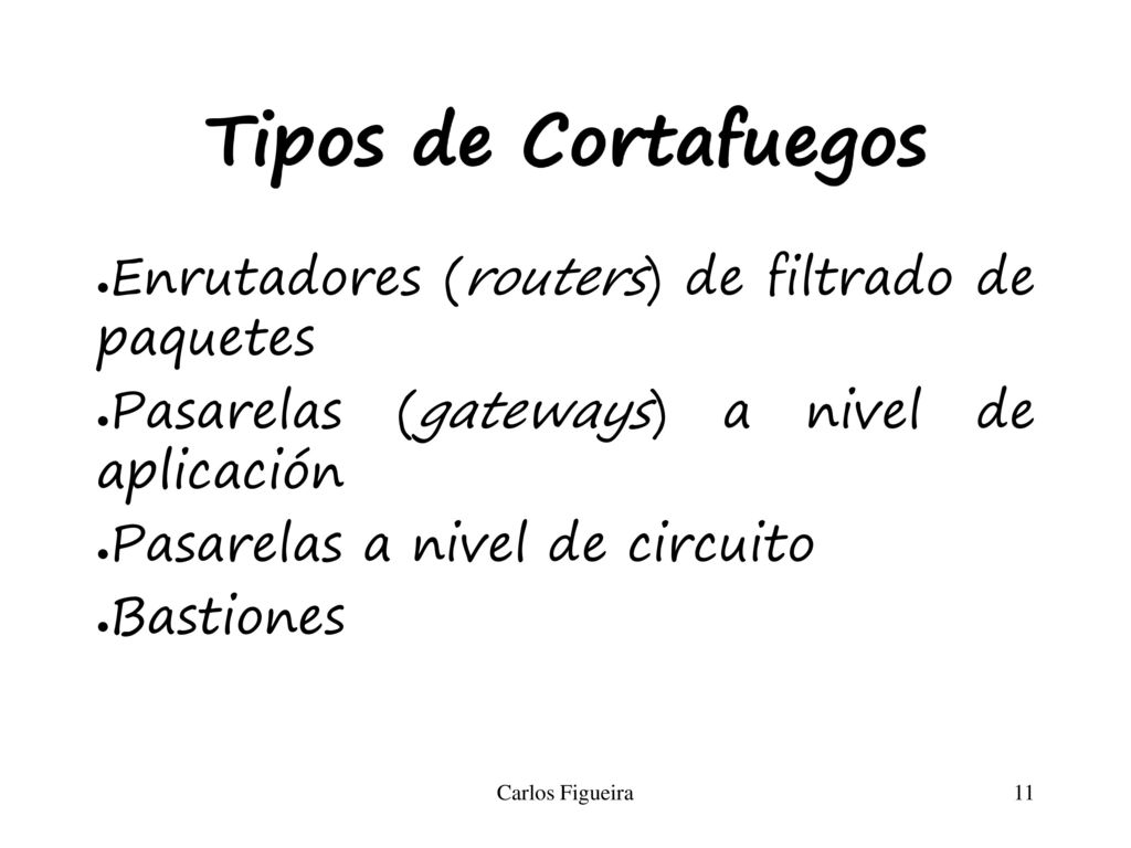 Tipos de Cortafuegos Enrutadores (routers) de filtrado de paquetes