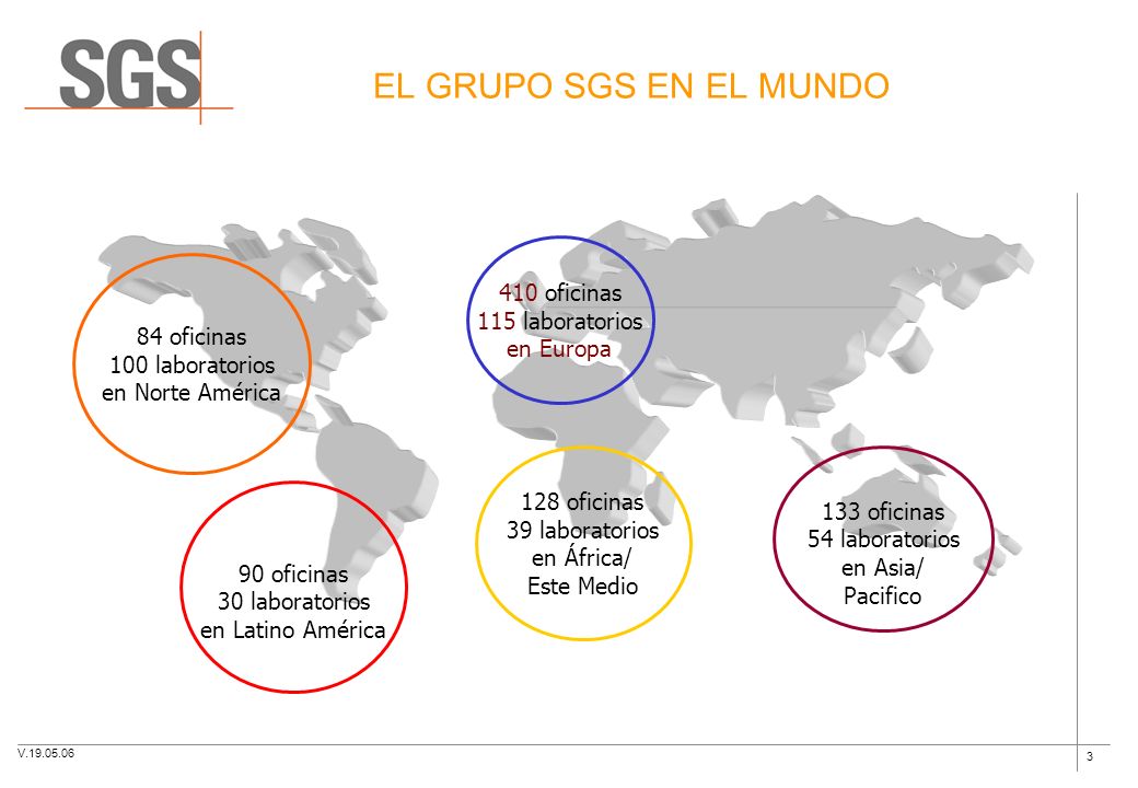 EL GRUPO SGS EN EL MUNDO 410 oficinas 115 laboratorios 84 oficinas