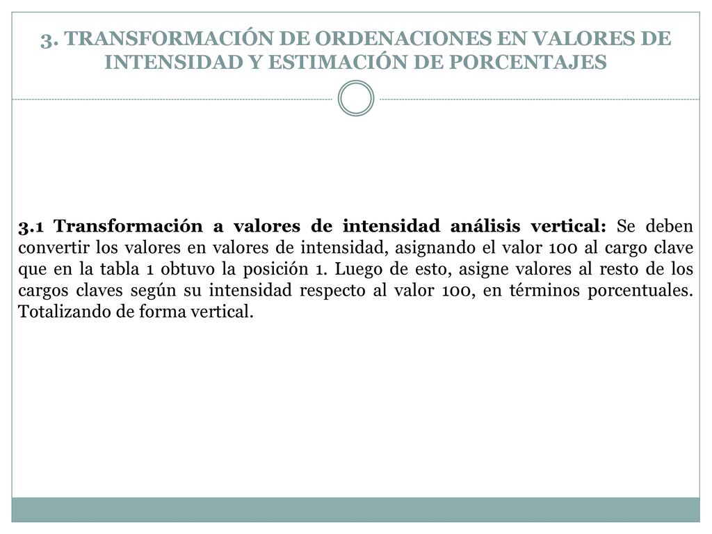 3. TRANSFORMACIÓN DE ORDENACIONES EN VALORES DE INTENSIDAD Y ESTIMACIÓN DE PORCENTAJES