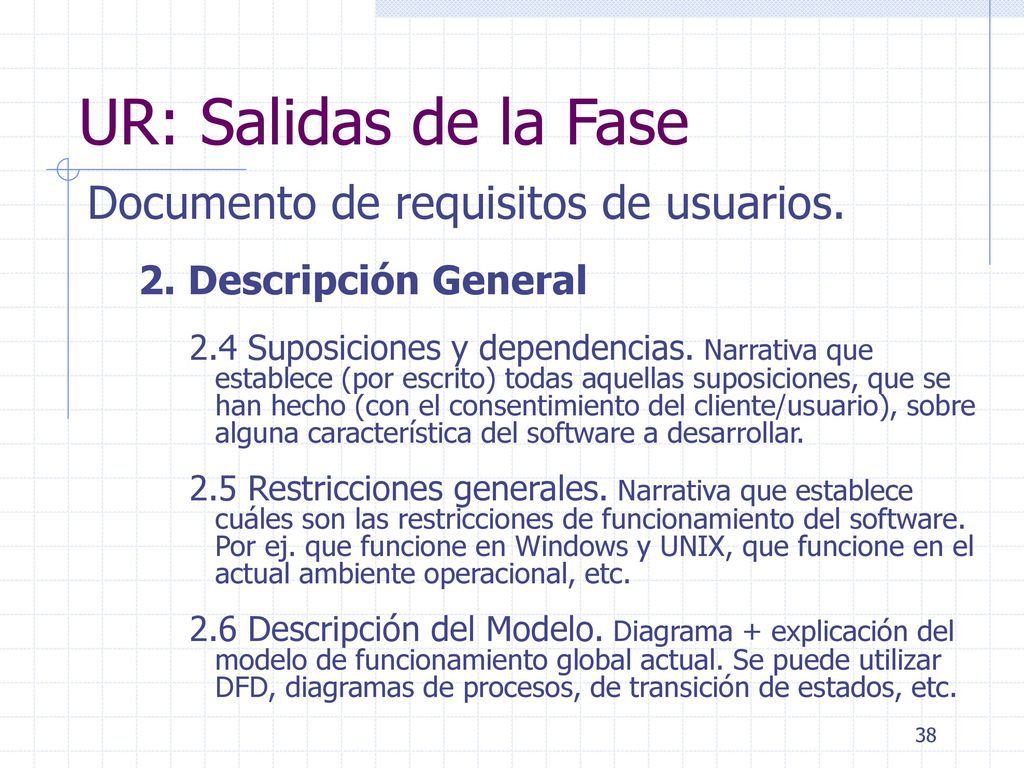 UR: Salidas de la Fase Documento de requisitos de usuarios.