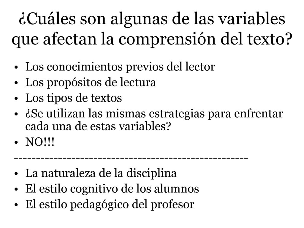 ¿Cuáles son algunas de las variables que afectan la comprensión del texto