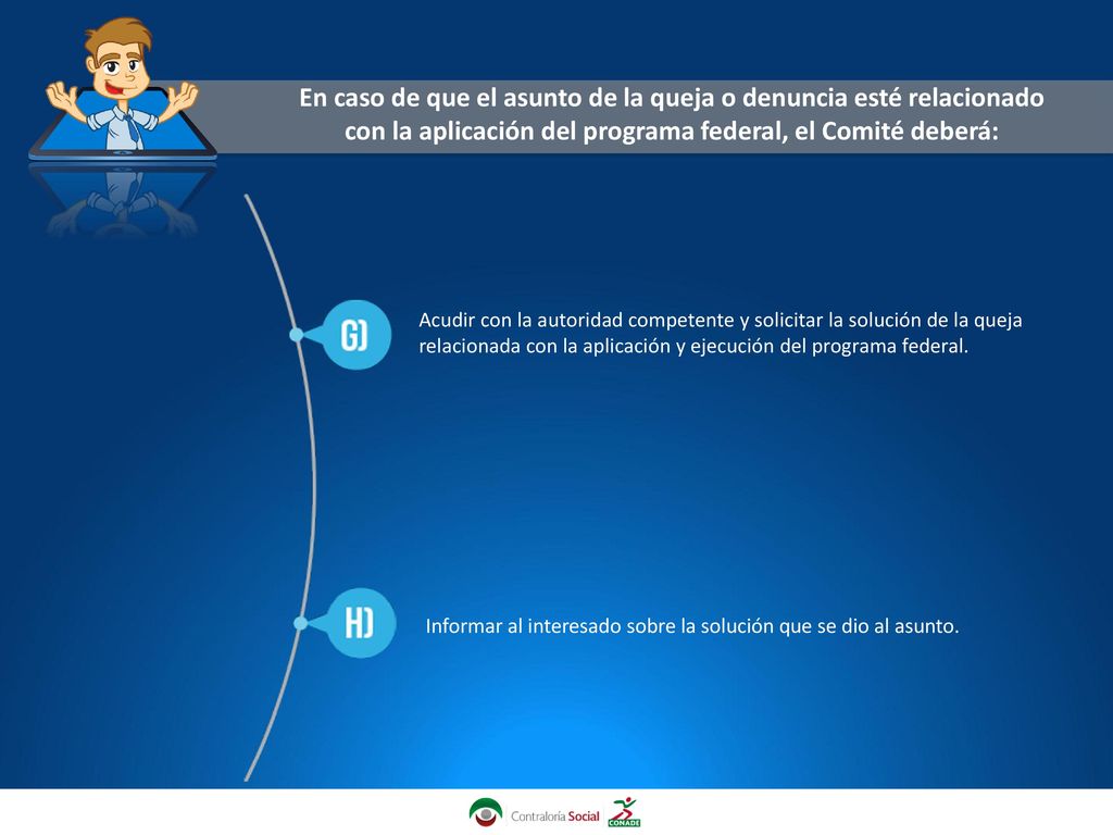 En caso de que el asunto de la queja o denuncia esté relacionado con la aplicación del programa federal, el Comité deberá: