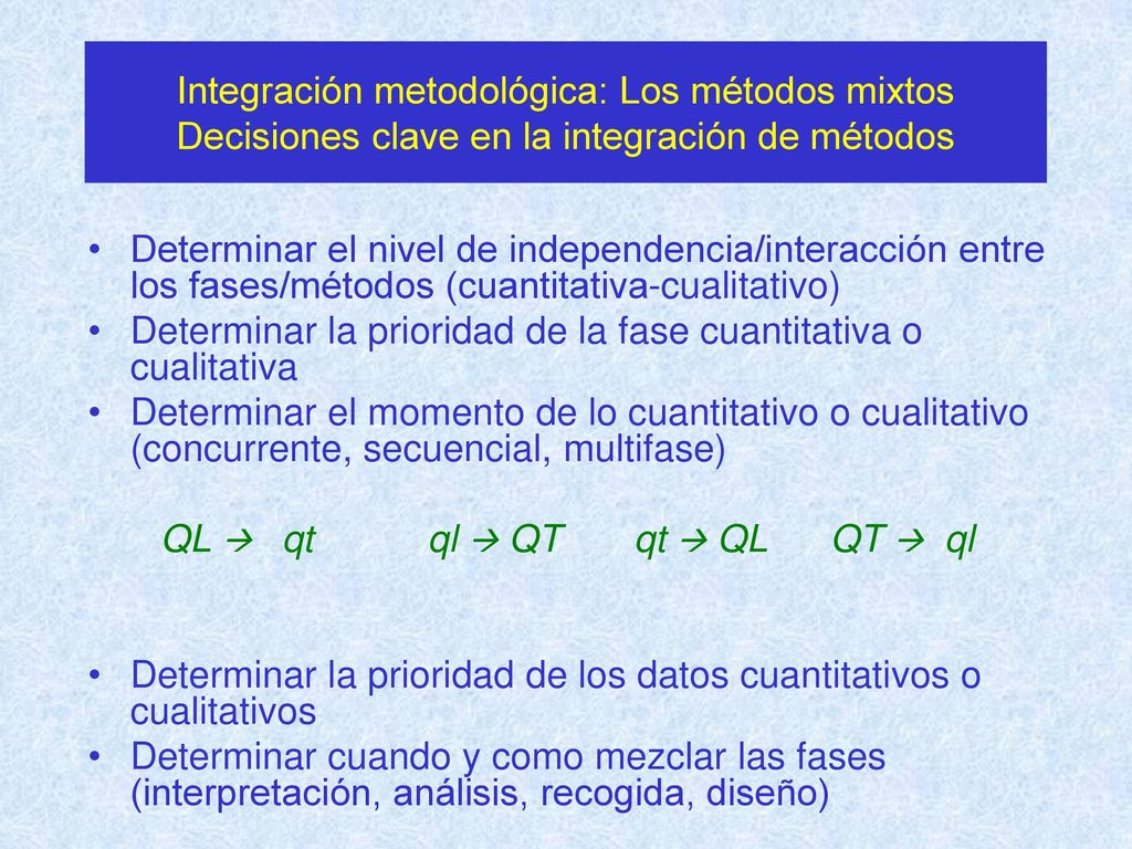 Integración metodológica: Los métodos mixtos Decisiones clave en la integración de métodos