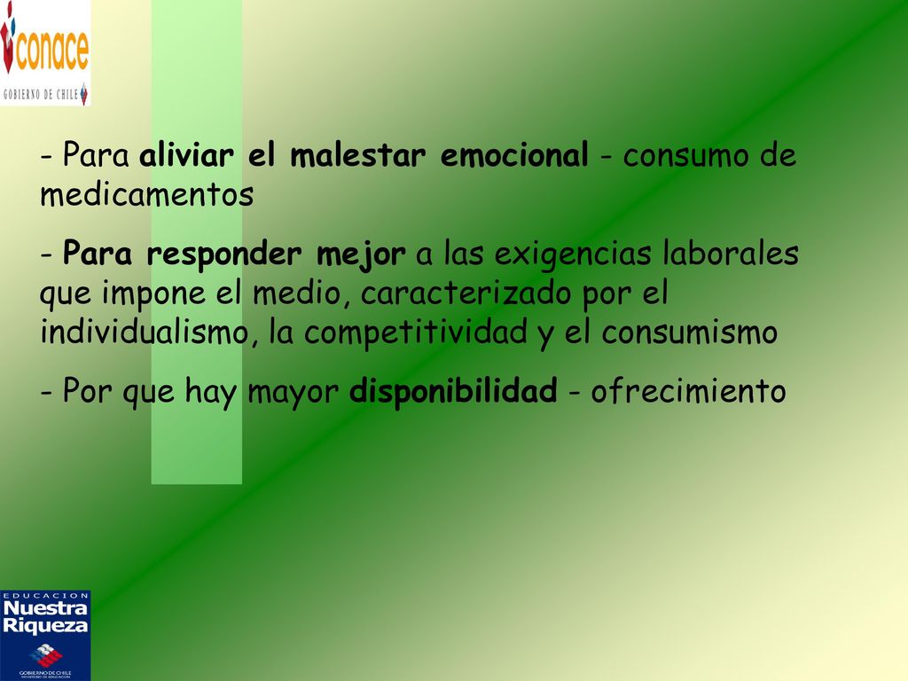 - Para aliviar el malestar emocional - consumo de medicamentos