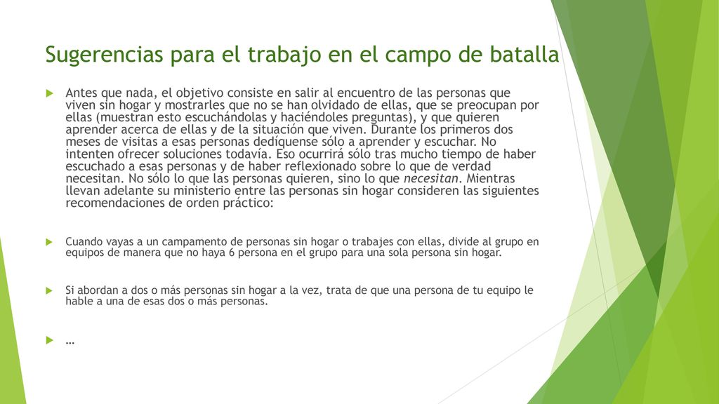 Sugerencias para el trabajo en el campo de batalla