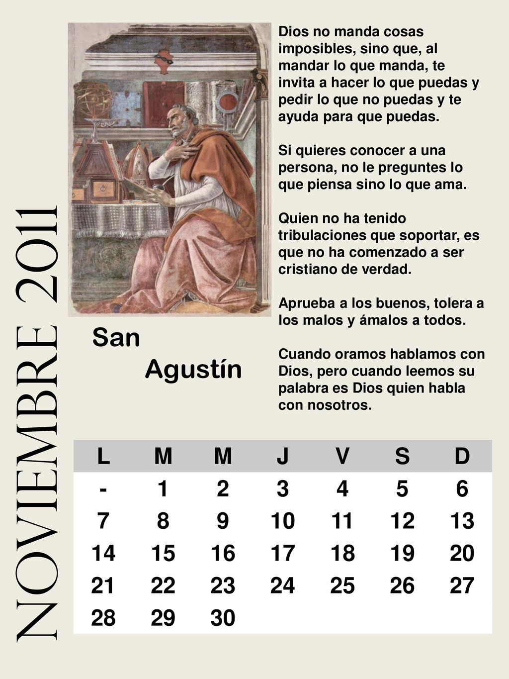 noviembre 2011 San Agustín L M J V S D
