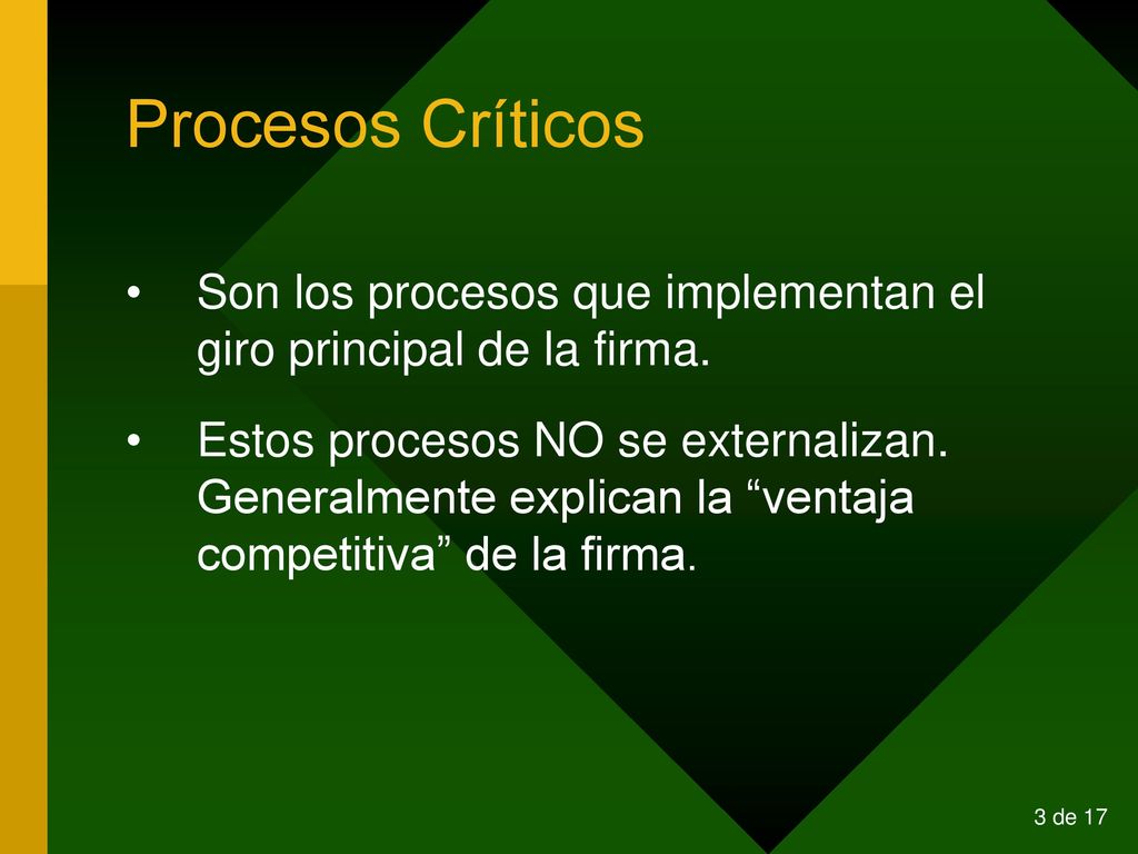 Procesos Críticos Son los procesos que implementan el giro principal de la firma.