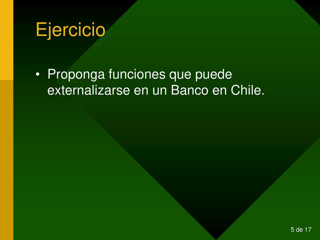 Ejercicio Proponga funciones que puede externalizarse en un Banco en Chile.