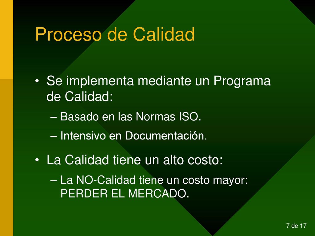 Proceso de Calidad Se implementa mediante un Programa de Calidad: