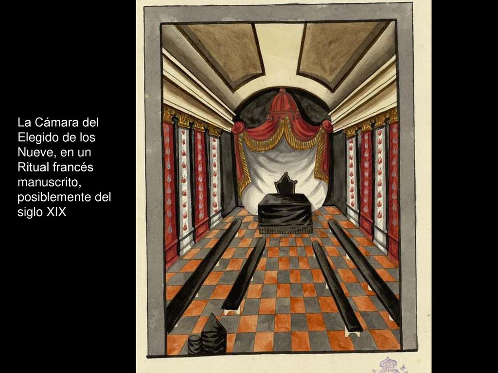 La Cámara del Elegido de los Nueve, en un Ritual francés manuscrito, posiblemente del siglo XIX
