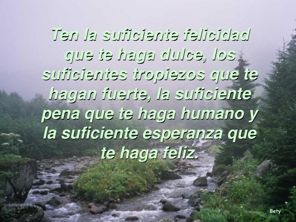 Ten la suficiente felicidad que te haga dulce, los suficientes tropiezos que te hagan fuerte, la suficiente pena que te haga humano y la suficiente esperanza que te haga feliz.