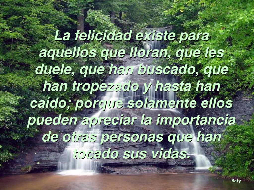 La felicidad existe para aquellos que lloran, que les duele, que han buscado, que han tropezado y hasta han caído; porque solamente ellos pueden apreciar la importancia de otras personas que han tocado sus vidas.