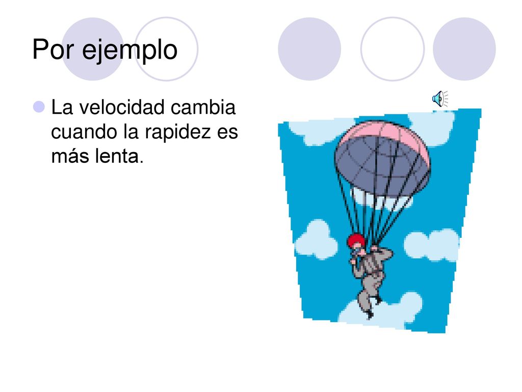 Por ejemplo La velocidad cambia cuando la rapidez es más lenta.
