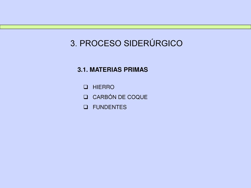 3. PROCESO SIDERÚRGICO 3.1. MATERIAS PRIMAS HIERRO CARBÓN DE COQUE