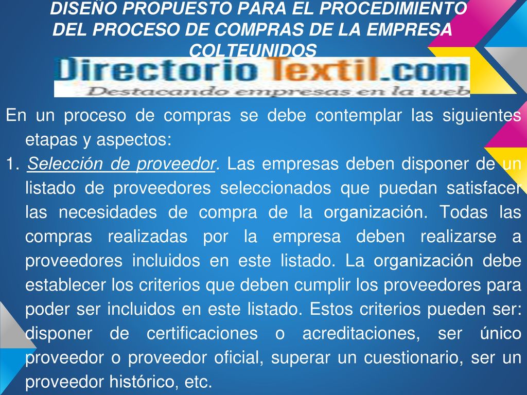 DISEÑO PROPUESTO PARA EL PROCEDIMIENTO DEL PROCESO DE COMPRAS DE LA EMPRESA COLTEUNIDOS