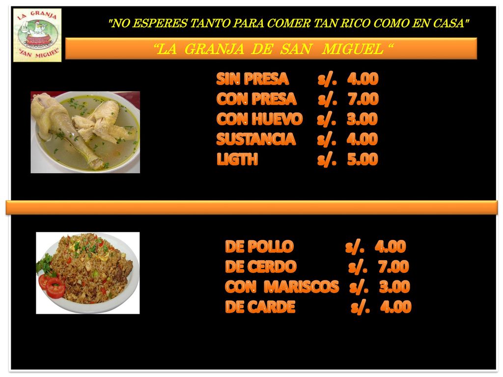 SIN PRESA s/ CON PRESA s/ CON HUEVO s/. 3.00