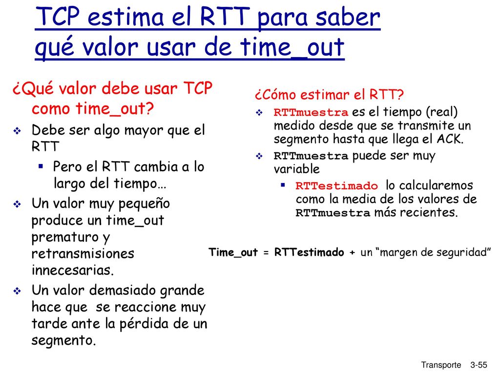 TCP estima el RTT para saber qué valor usar de time_out