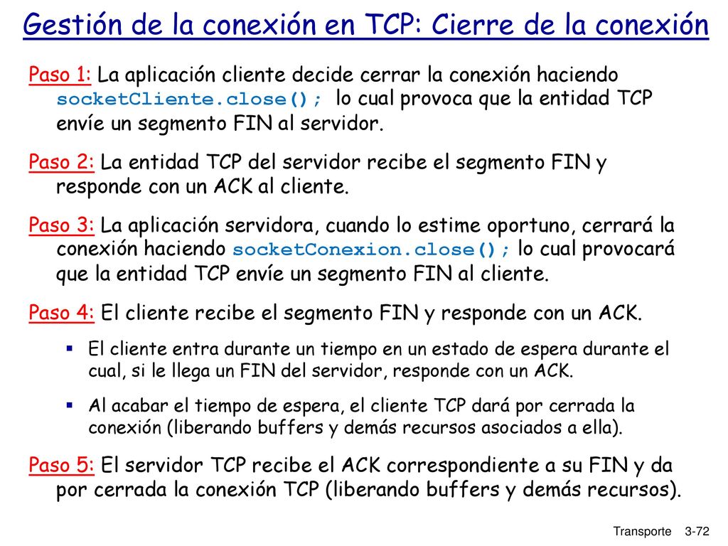 Gestión de la conexión en TCP: Cierre de la conexión