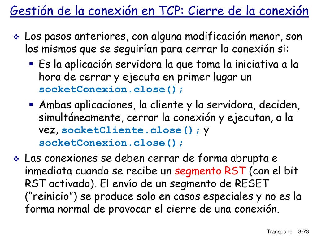 Gestión de la conexión en TCP: Cierre de la conexión