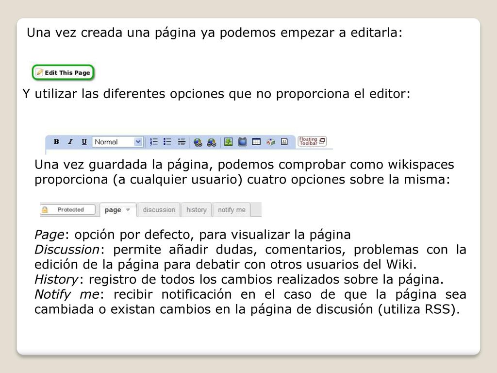 Una vez creada una página ya podemos empezar a editarla: