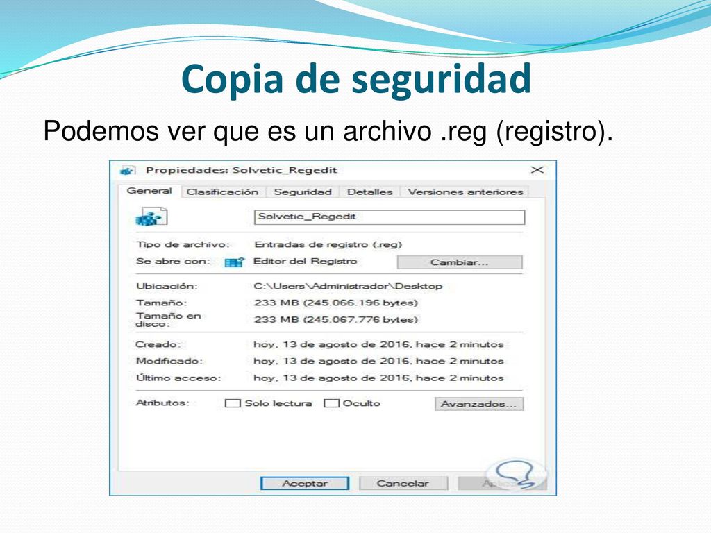 Copia de seguridad Podemos ver que es un archivo .reg (registro).