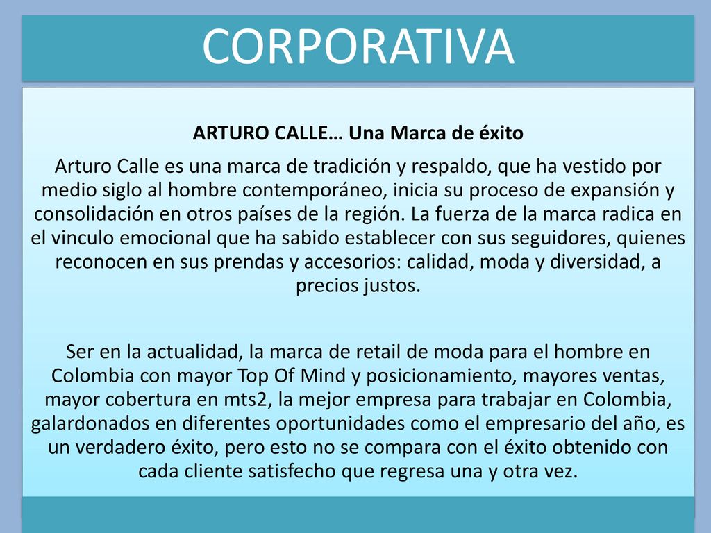 ARTURO CALLE… Una Marca de éxito