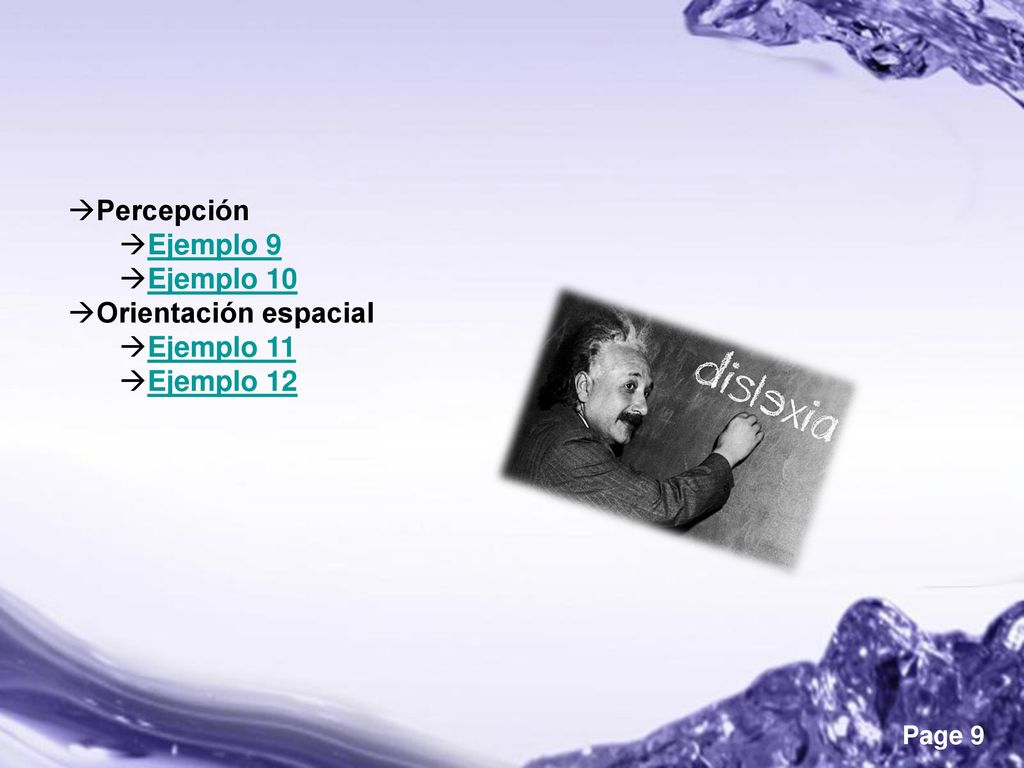 Percepción Ejemplo 9 Ejemplo 10 Orientación espacial Ejemplo 11 Ejemplo 12