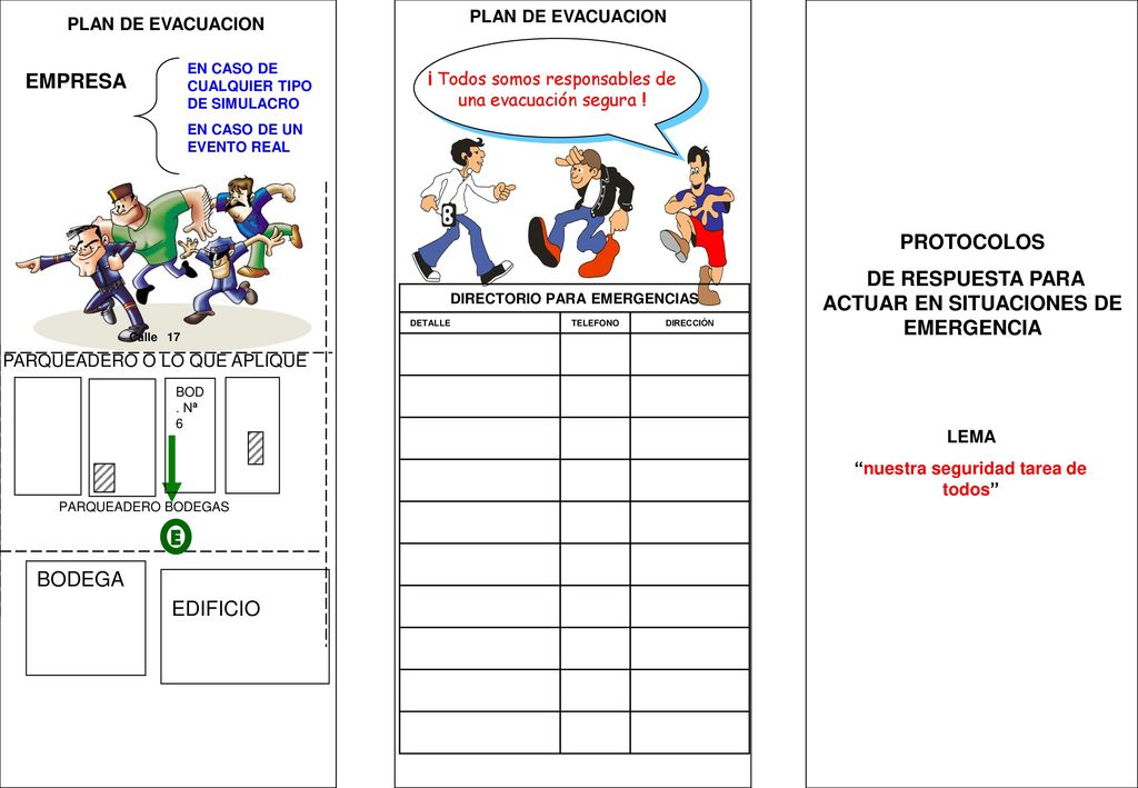 PLAN DE EVACUACION PLAN DE EVACUACION. EN CASO DE CUALQUIER TIPO DE SIMULACRO. EMPRESA. ¡ Todos somos responsables de una evacuación segura !