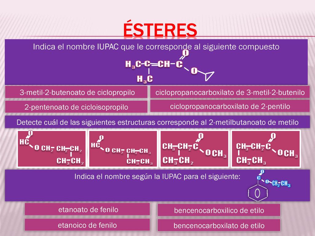 ésteres H C o C 3 CH CH 3 2 o HC CH 3 2 o C CH 3 o C 2 CH 3 o HC 2 o C